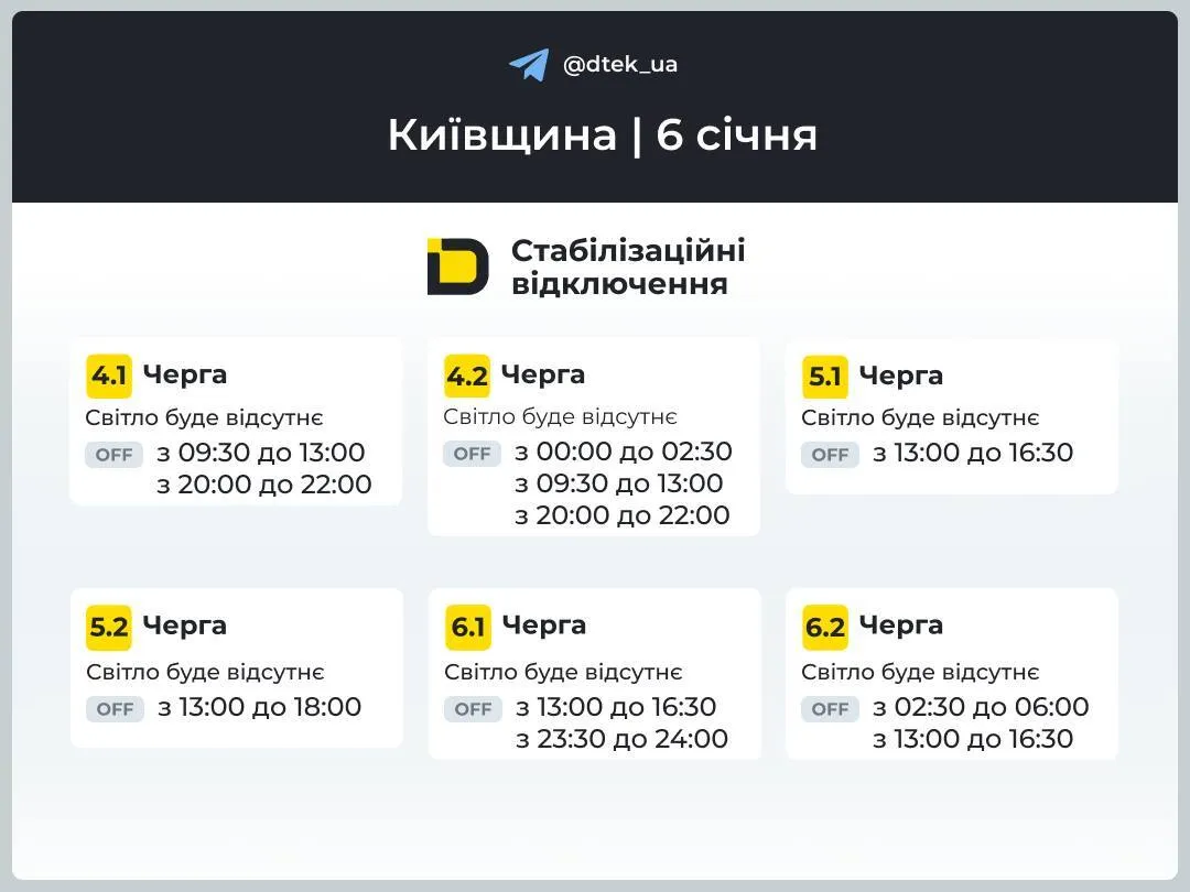 Графік відключень електроенергії в Київській області