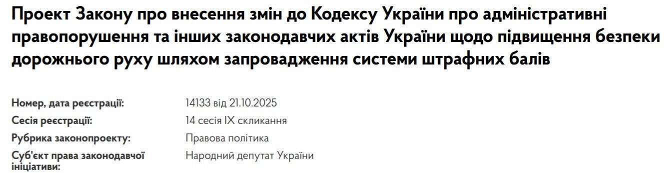 Законопроєкт про штрафні бали