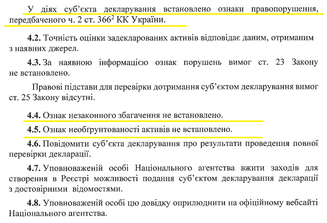 Выдержка из справки НАЗК