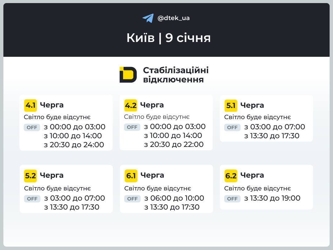 Графики отключений света в Киеве на завтра