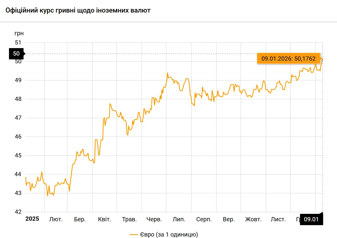 Курс євро-гривня за рік