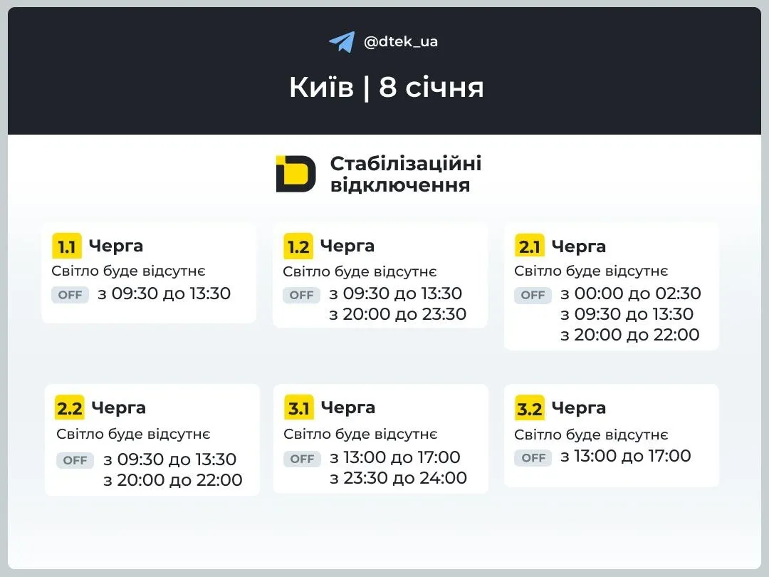 Графік відключень електроенергії в Києві