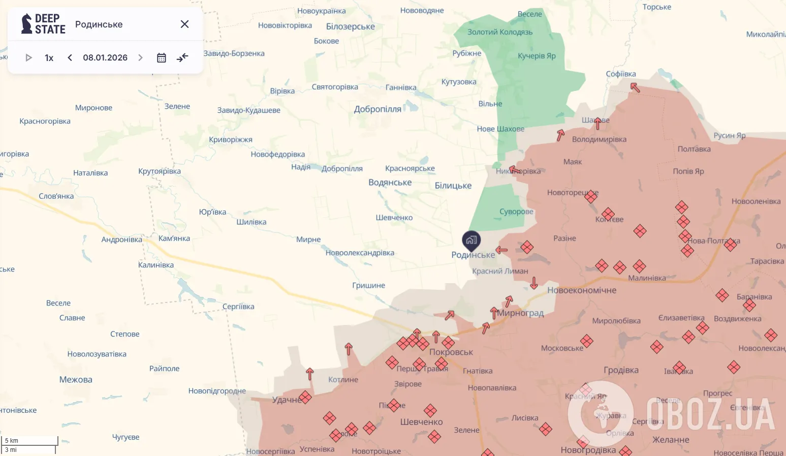 Українські війська стримують штурми в Родинському: ворог намагається проникнути в житлову забудову. Карта