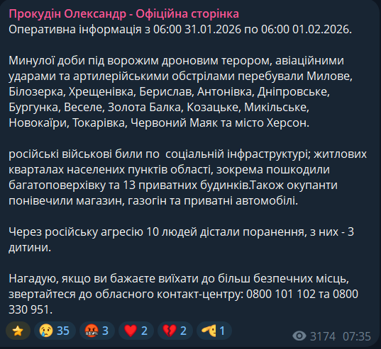 На Херсонщині через ворожі обстріли постраждали 10 людей: серед них – троє дітей