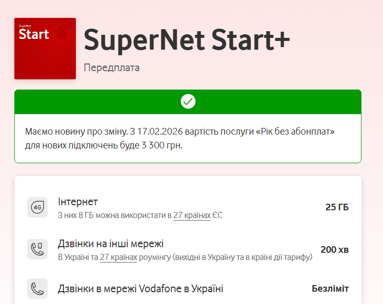 Пример сообщения о росте стоимость тарифа в рамках акции "Год без абонплат"