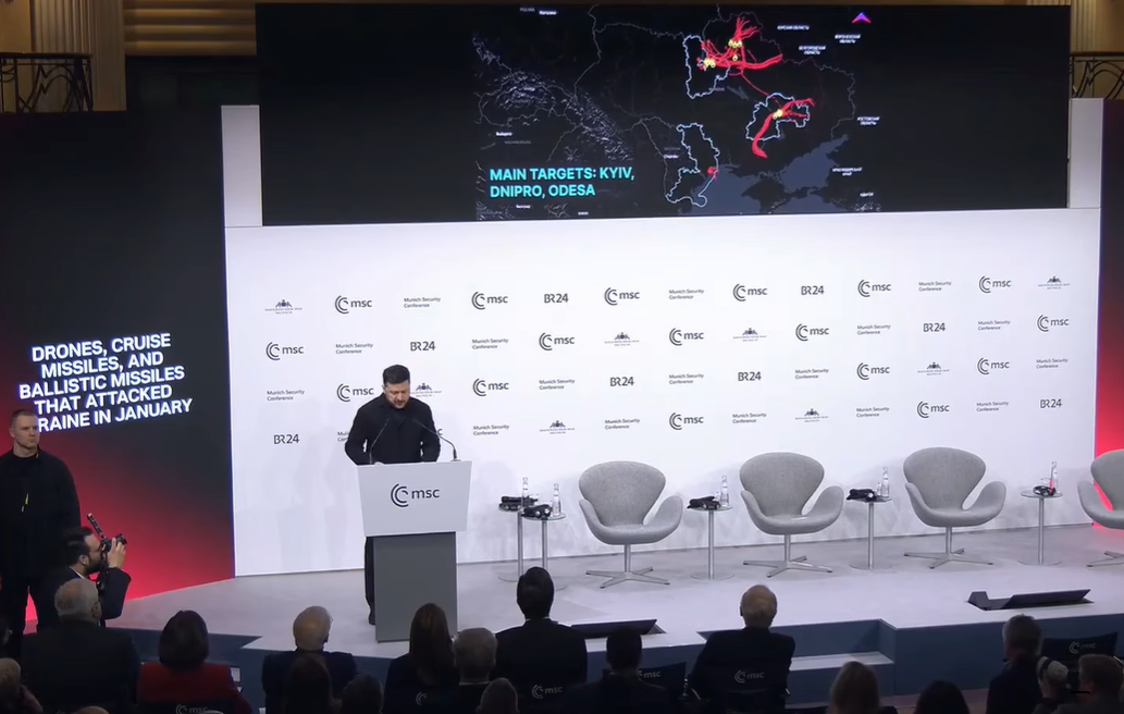 Зеленский на Мюнхенской конференции показал визуализацию российских ударов по Украине