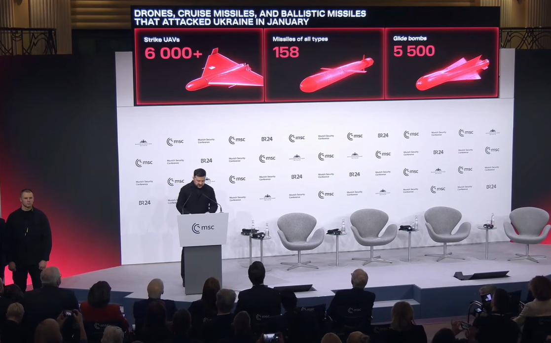 Зеленский на Мюнхенской конференции показал визуализацию российских ударов по Украине