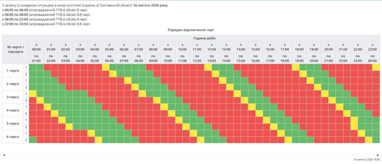 Світло вимикатимуть у більшості областей: графік Укренерго на 16 лютого