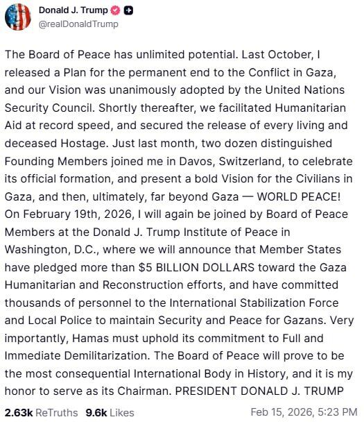 Трамп скликає Раду миру: які рішення планує оголосити президент США