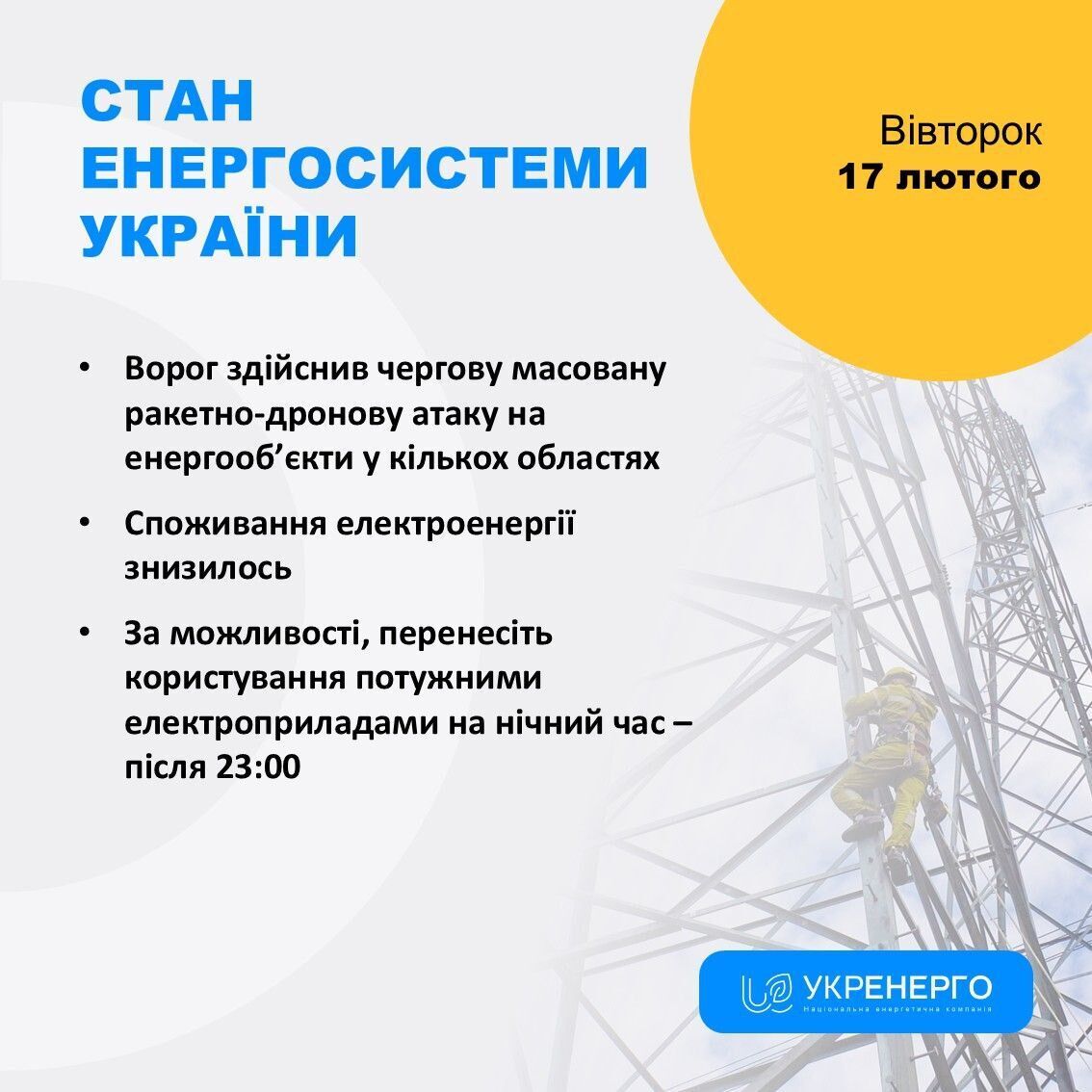 Ситуация в энергосистеме 17 февраля