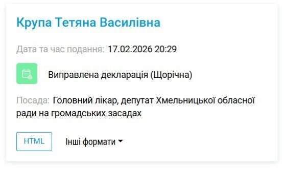 Нова декларація Тетяни Крупи