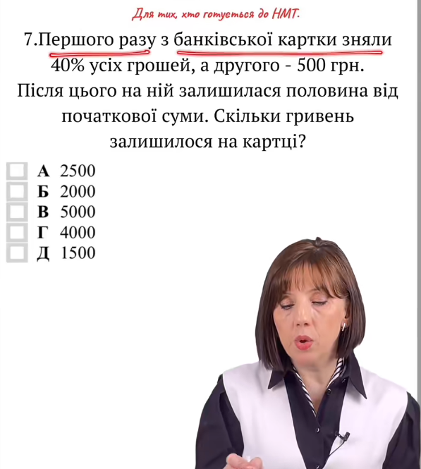 Скільки гривень залишилося на карті? Вчителька математики розібрала популярне завдання з відсотками на НМТ