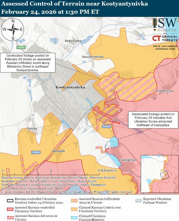 Украинские войска продвинулись в тактическом районе Константиновка –Дружковка: в ISW оценили ситуацию на фронте. Карта