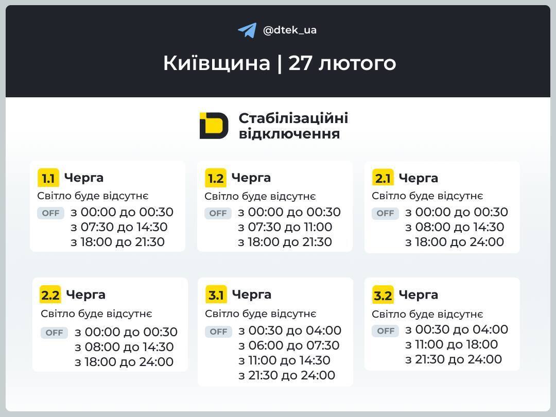 График отключений электроэнергии в Киевской области