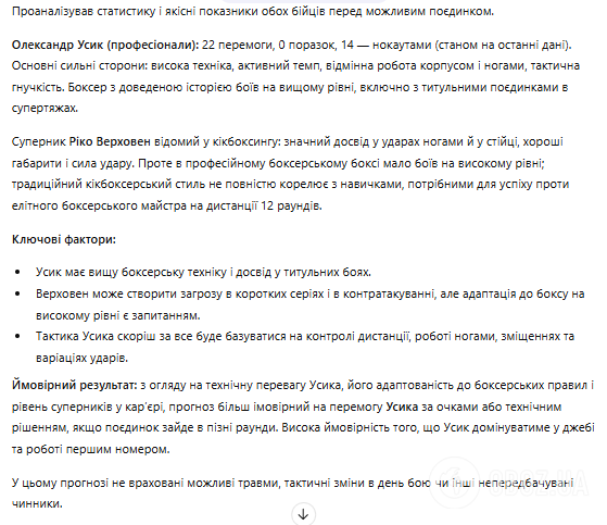 Оголошено офіційно. Штучний інтелект зробив прогноз на наступний бій Усика