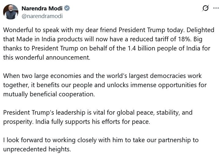 Моді не підтвердив заяву Трампа про відмову Індії від російської нафти