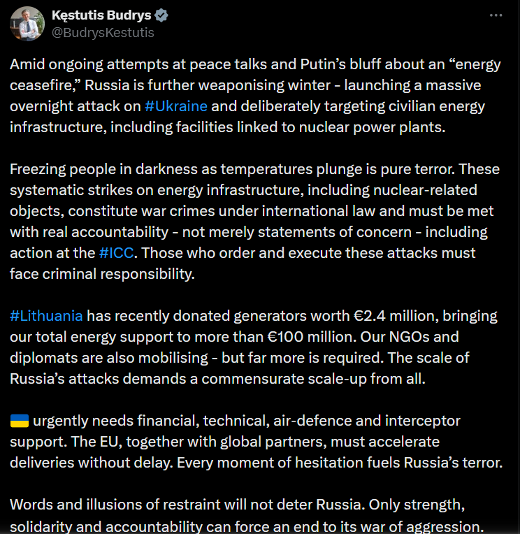 РФ использует зиму как оружие против Украины: в МИД Литвы указали на блеф Путина