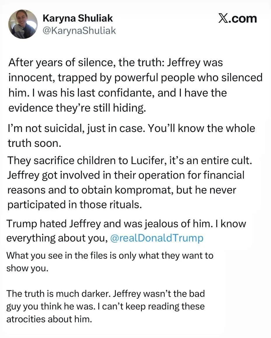 "Я знаю про тебе усе, Трамп". У мережі з’явилося звернення останньої дівчини Епштейна: що з ним не так