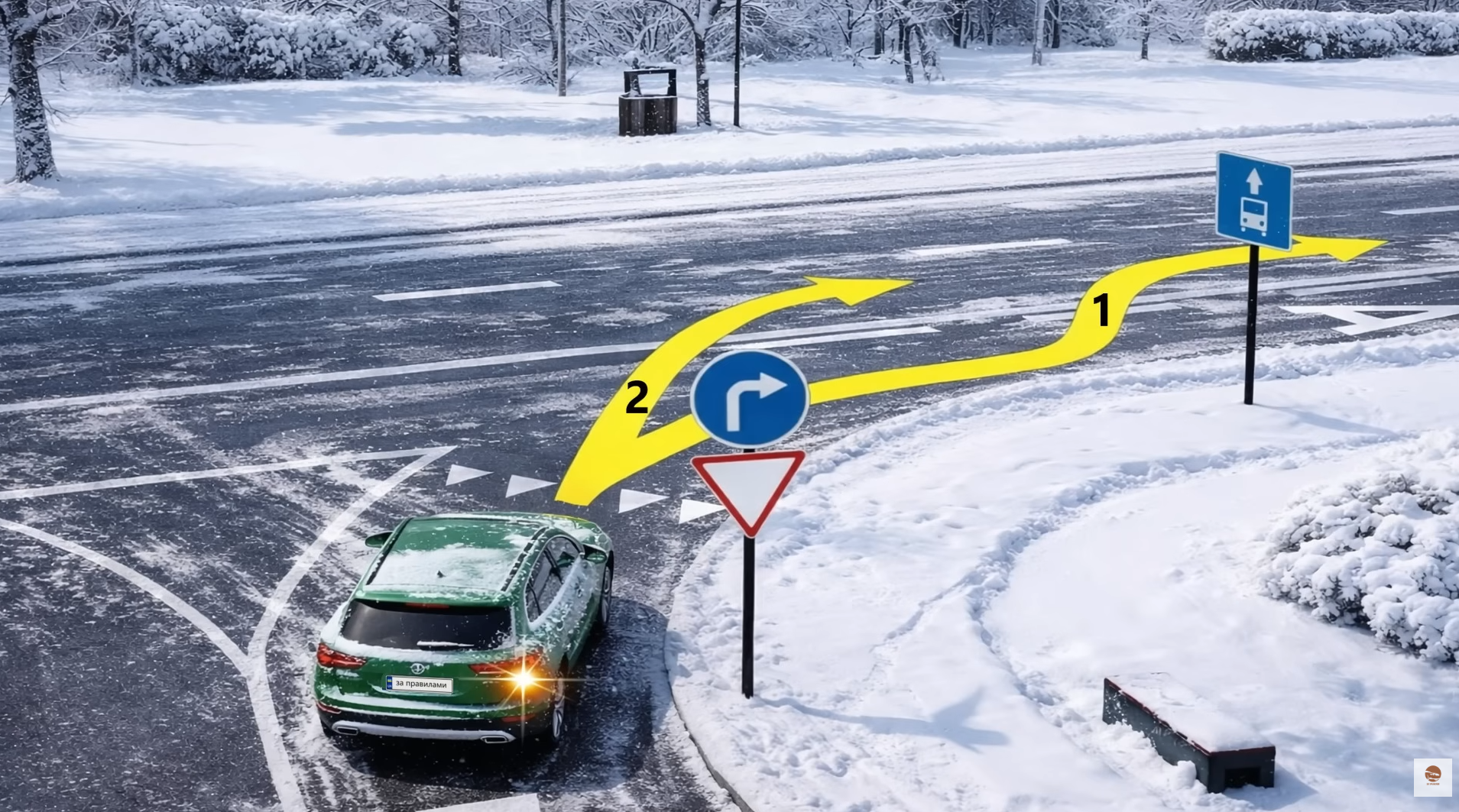 Какая траектория поворота разрешена? Тест на знание ПДД