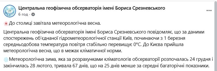 В Киев наконец-то пришла метеорологическая весна: зима длилась меньше нормы. Подробности