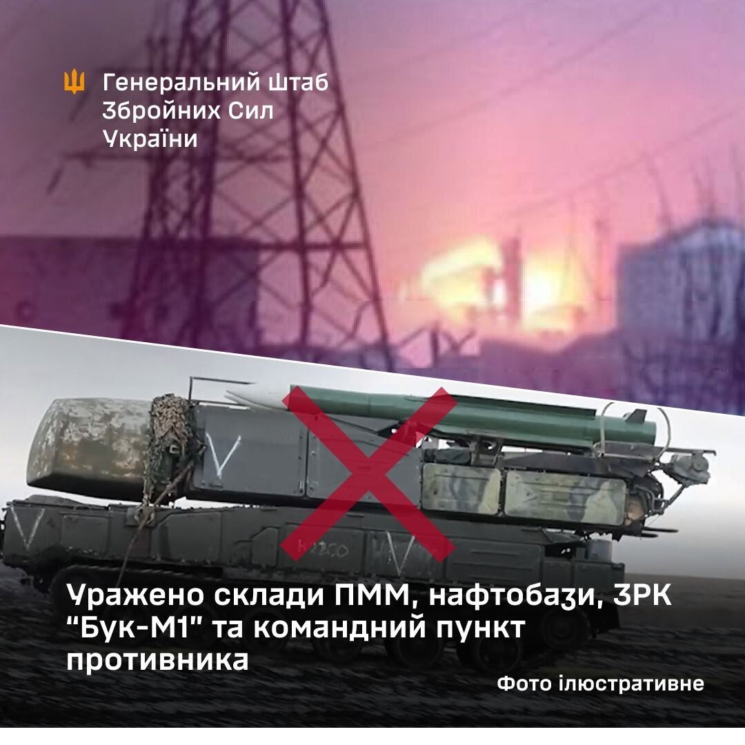 Поражены склады ГСМ, нефтебазы, ЗРК "Бук-М1" и не только: в Генштабе рассказали о новых ударах по врагу