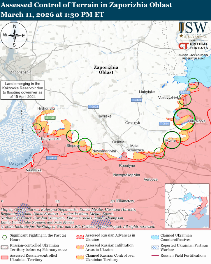 Українські війська просунулися поблизу Куп’янська, Олександрівки, Гуляйполя та на тактичному напрямку Костянтинівка-Дружківка – ISW