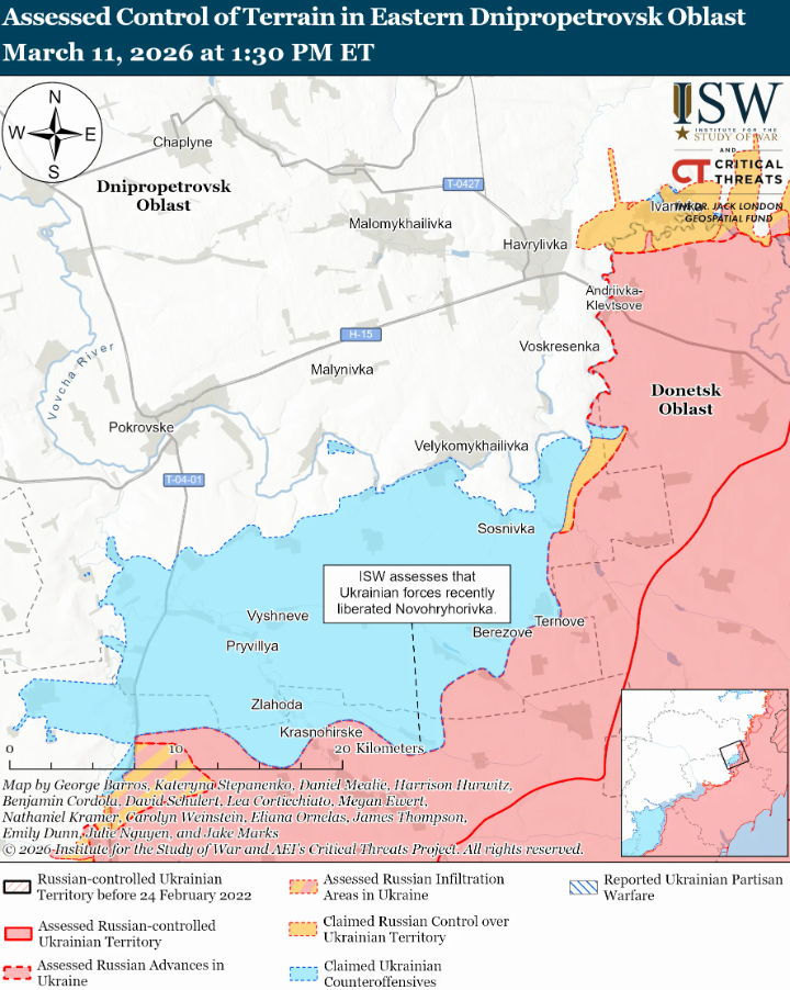 Українські війська просунулися поблизу Куп’янська, Олександрівки, Гуляйполя та на тактичному напрямку Костянтинівка-Дружківка – ISW