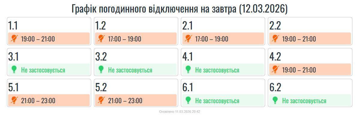 Графік відключень електроенергії на Прикарпатті