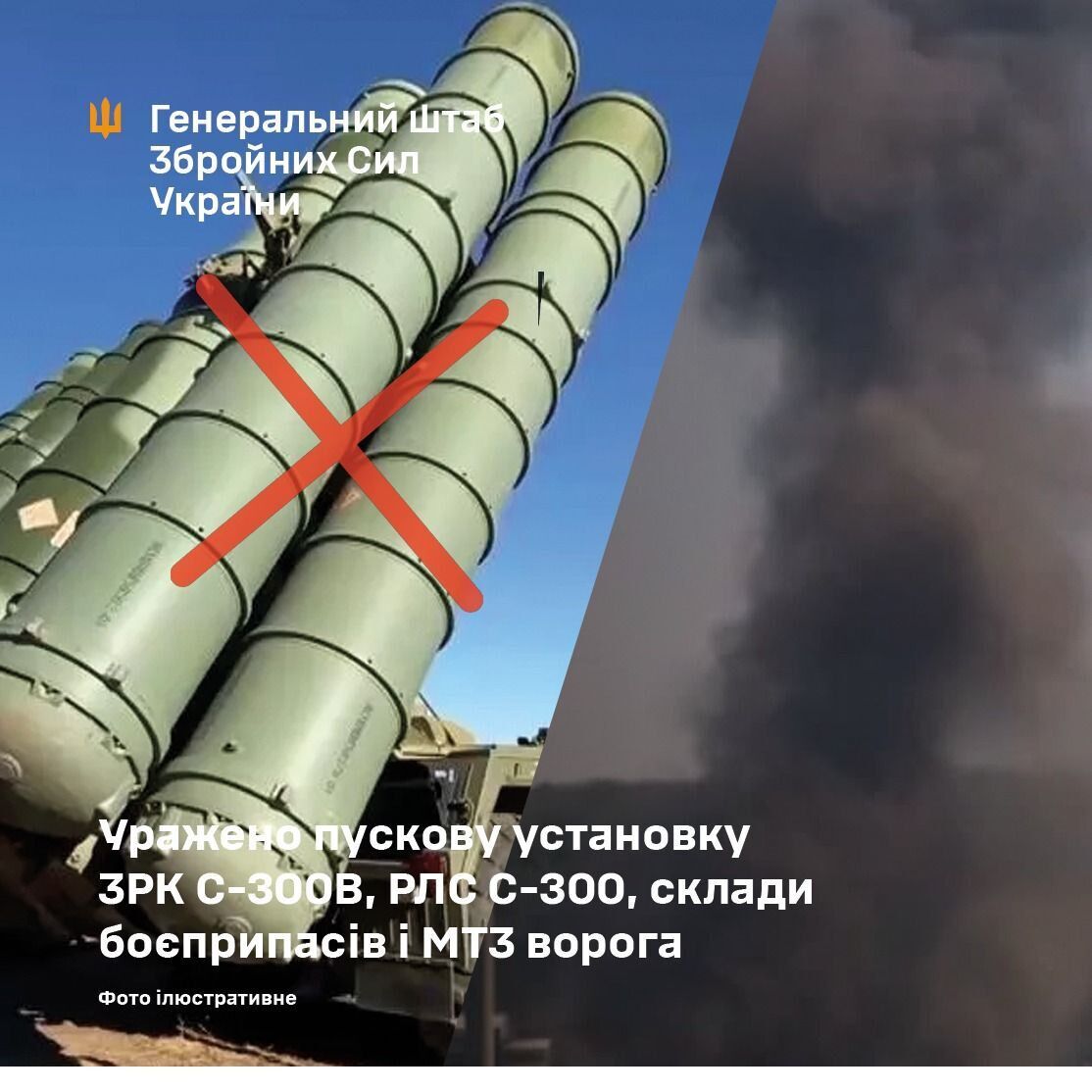 Уражено пускову установку ЗРК С-300В, РЛС С-300 і склади БК: у Генштабі розповіли про нові удари по ворогу