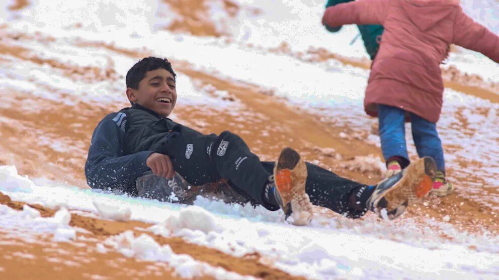 Между пальмами можно кататься на санях: в пустыне Сахара выпал снег. Фото и видео