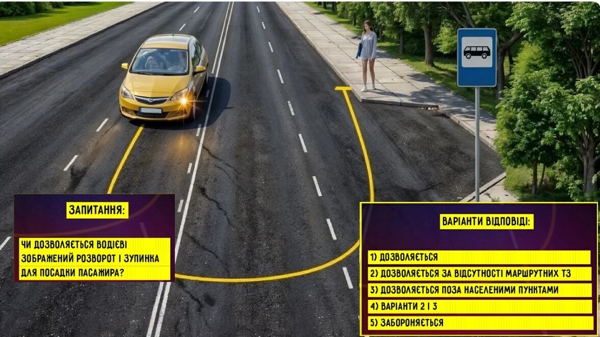 Чи дозволені розворот і зупинка? Тест на знання ПДР