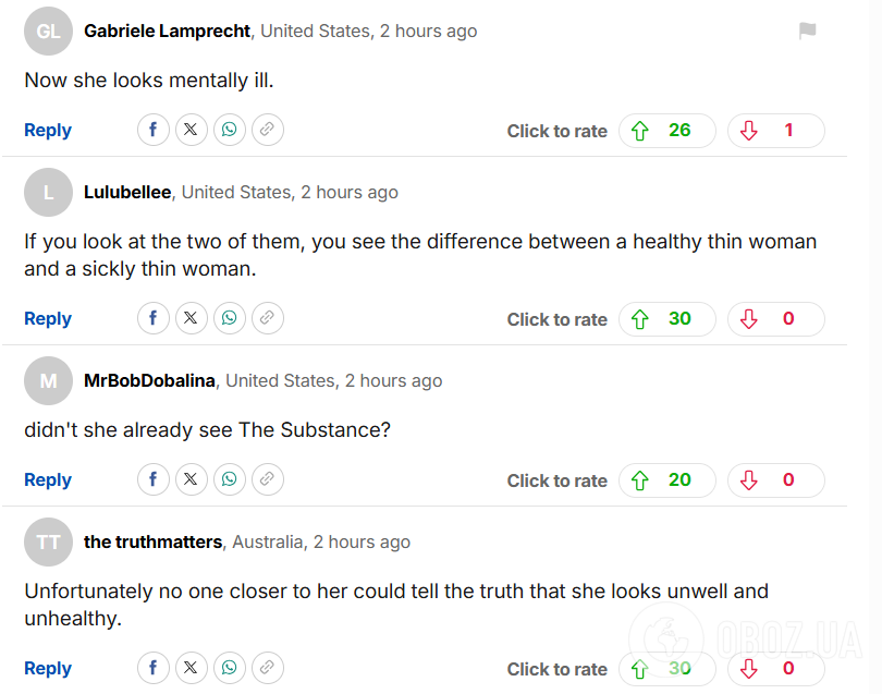 "Выглядит нездоровой и истощенной": Деми Мур смутила фанатов своим внешним видом после последнего выхода в свет. Видео