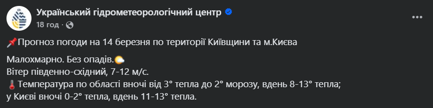 До +16 і без опадів: синоптики дали прогноз погоди на 14 березня в Україні