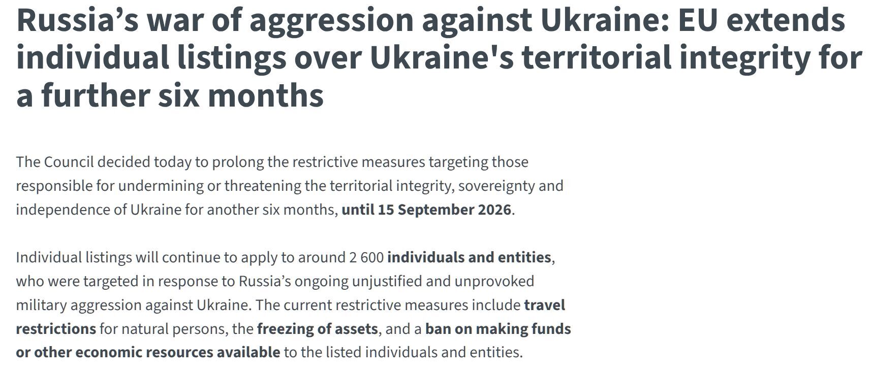 Евросоюз продлил индивидуальные санкции против России еще на шесть месяцев: о чем идет речь