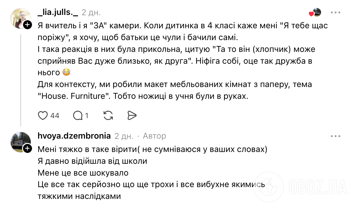 "Коли дитина каже мені "Я тебе поріжу", хочу, щоб батьки це чули". Освітяни влаштували дискусію через камери в школах