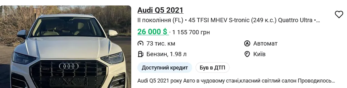 Скільки коштує б/в AUDI Q5