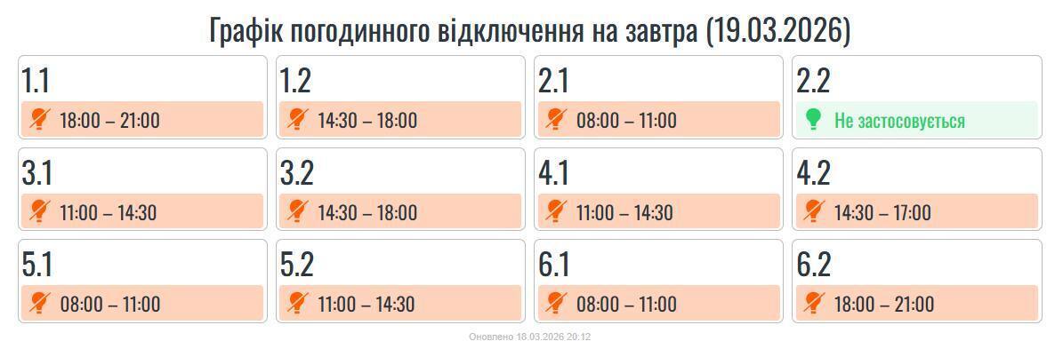 График отключения электроэнергии в Ивано-Франковской области