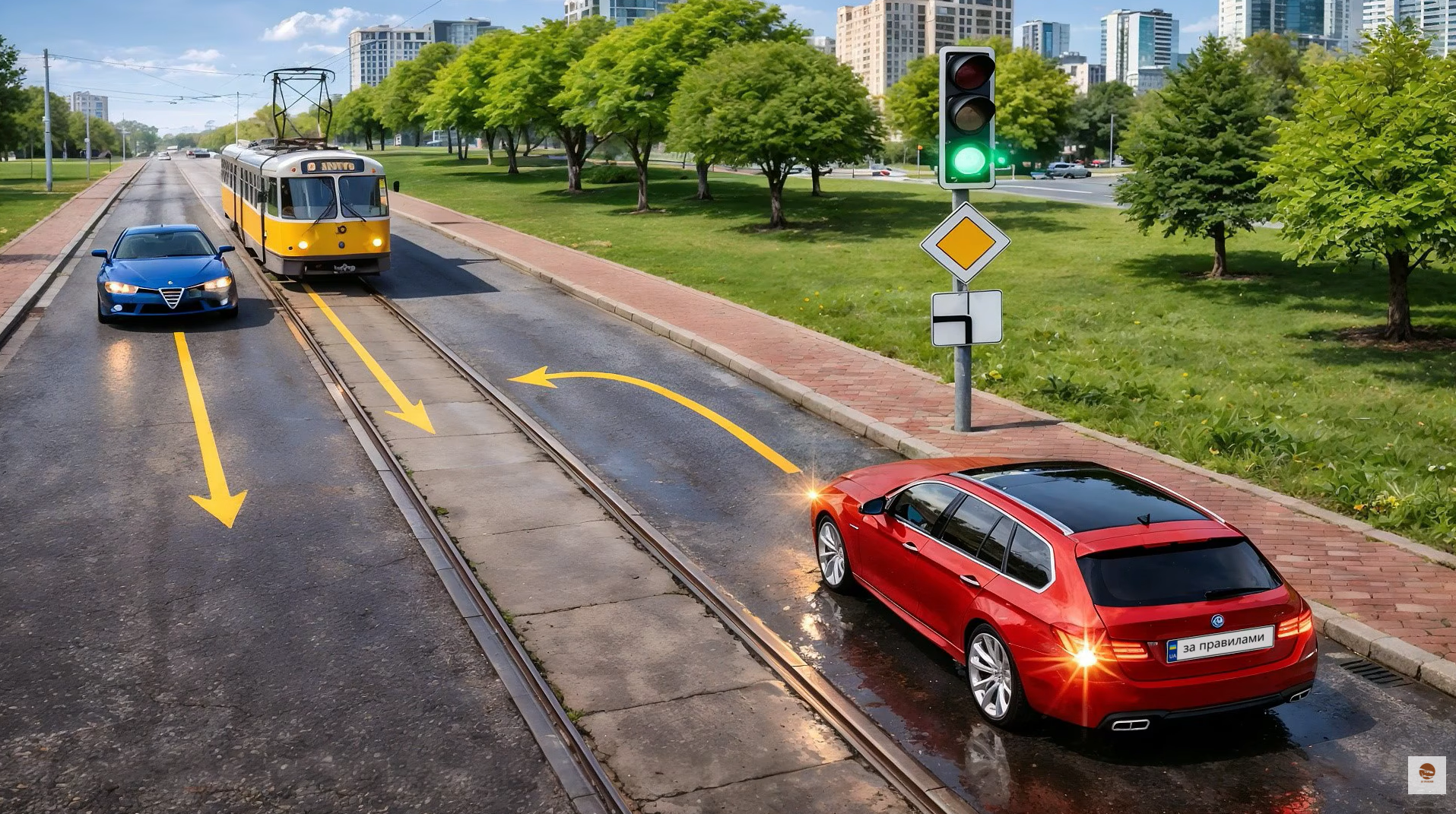 Кому має дати дорогу водій червоного авто? Тест на знання ПДР