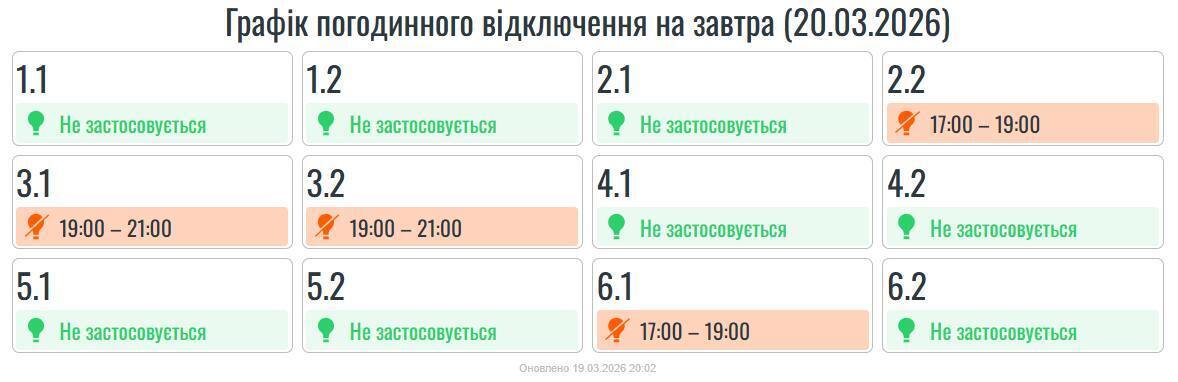 График отключений электроэнергии на Прикарпатье.