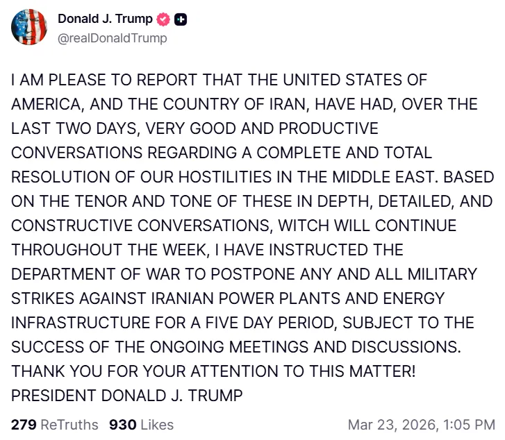 Трамп наказав зупинити удари по енергетиці Ірану на п’ять днів: що відомо