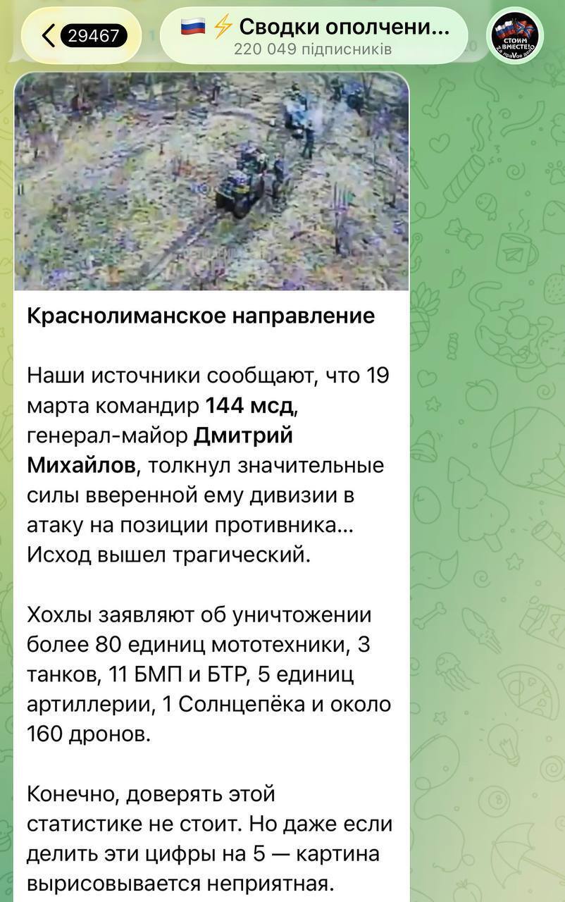 "Фінал трагічний": у Росії поскаржилися на провал своєї армії і шалені втрати на Лиманському напрямку