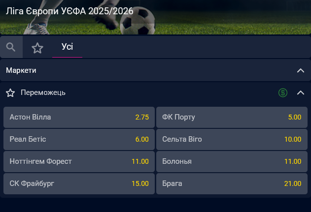 Букмекеры считают английскую "Астон Виллу" главным фаворитом на победу в Лиге Европы