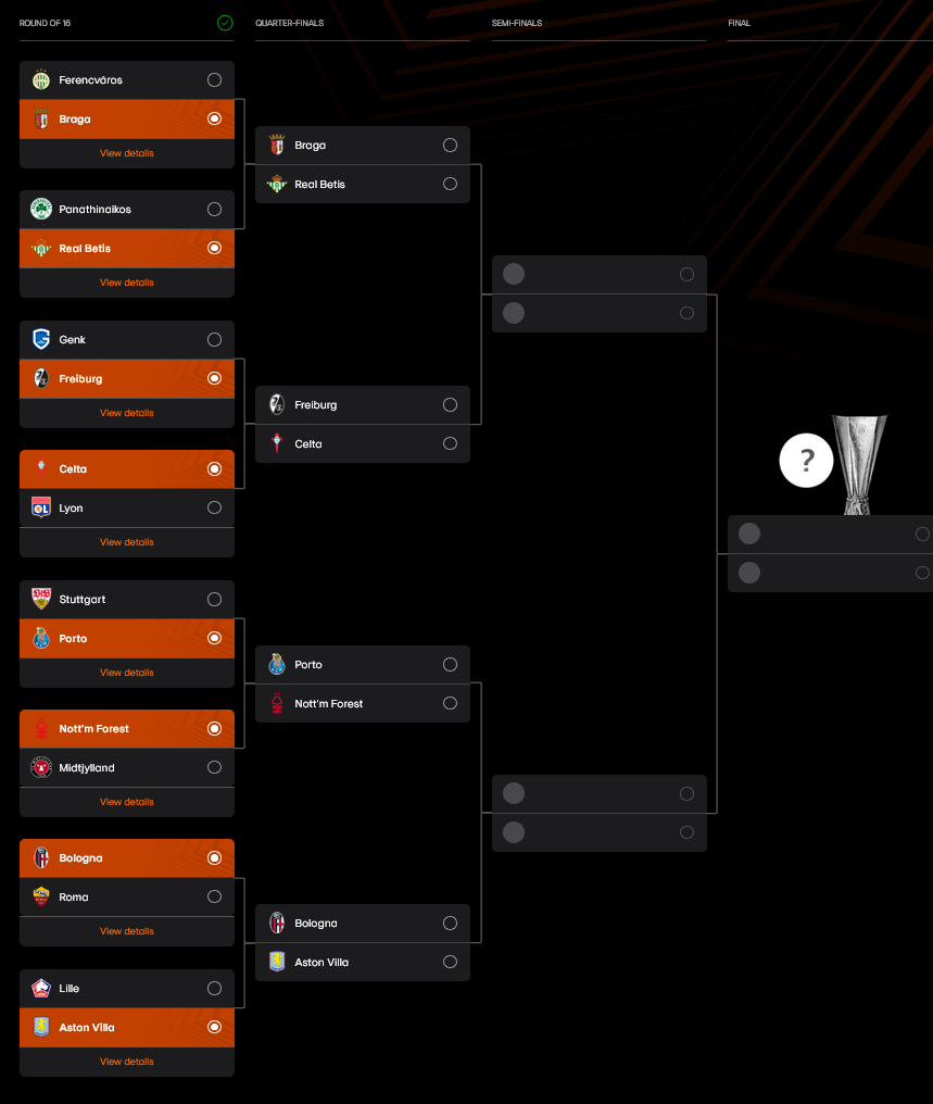 Кто сыграет в 1/4 финала Лиги Европы, турнирная сетка