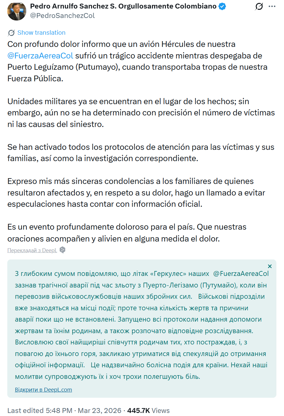 У Колумбії розбився літак із військовими на борту: є загиблі. Фото