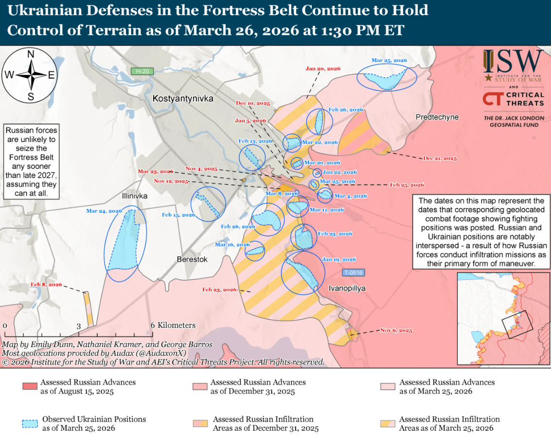 Росія націлилась на український "пояс фортець", але ЗСУ зривають плани ворога – ISW