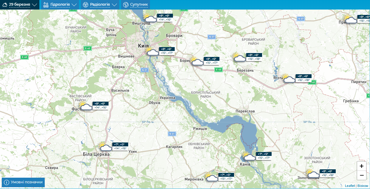 До +19°С удень: прогноз погоди по Київщині на 29 березня