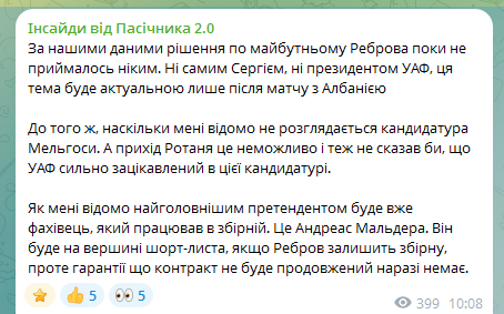 Медіа розкрили, хто очолить збірну України замість Реброва