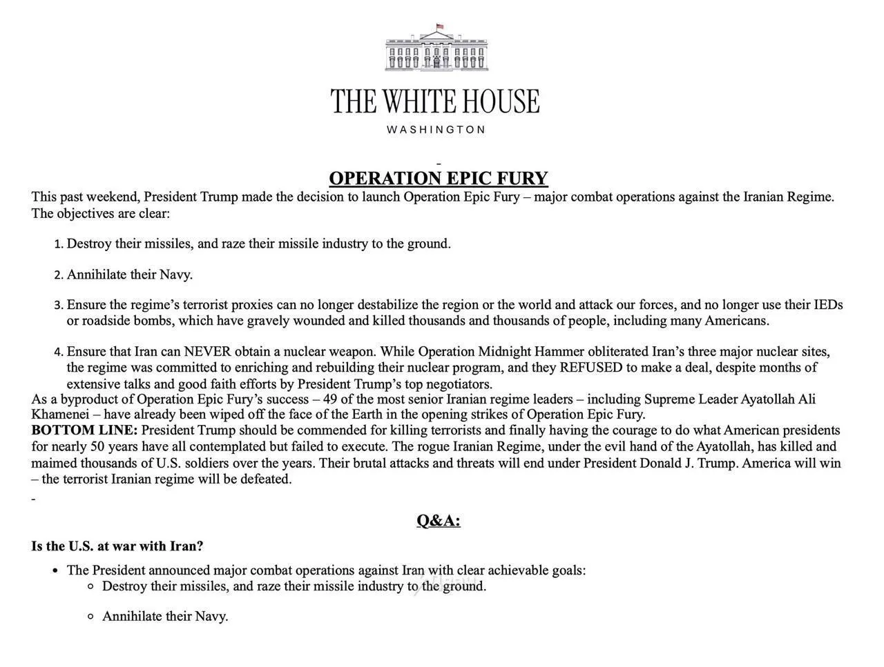 Білий дім офіційно заборонив називати бойові дії проти Ірану війною: як правильно