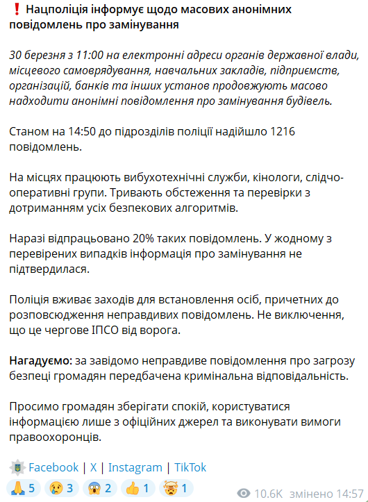 Більше тисячі повідомлень від ранку: Україною прокотилася хвиля "замінувань", у поліції зробили заяву