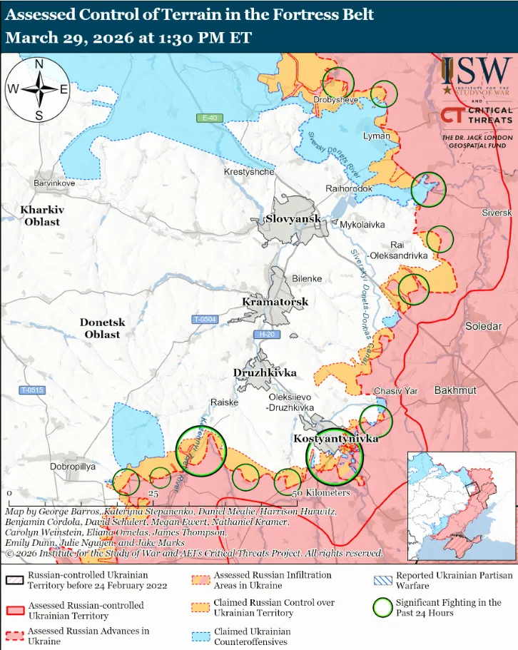 Угрожают критические потери: Россия "замахнулась" на захват "пояса крепостей" в Донецкой области, но столкнулась с проблемами – ISW